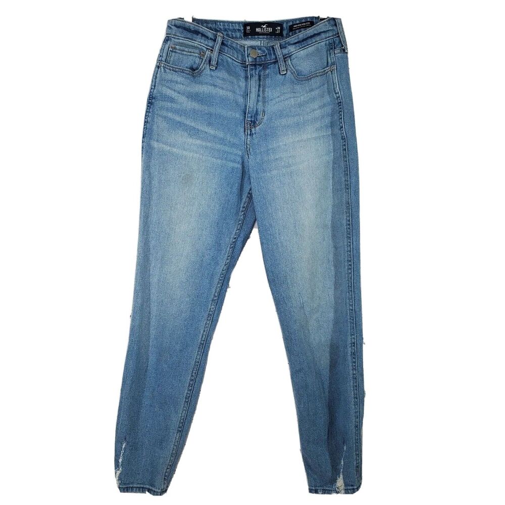 Hollister Womens High Rise Mom Jeans Junior Size 3 Distressed Stretch Light Wash